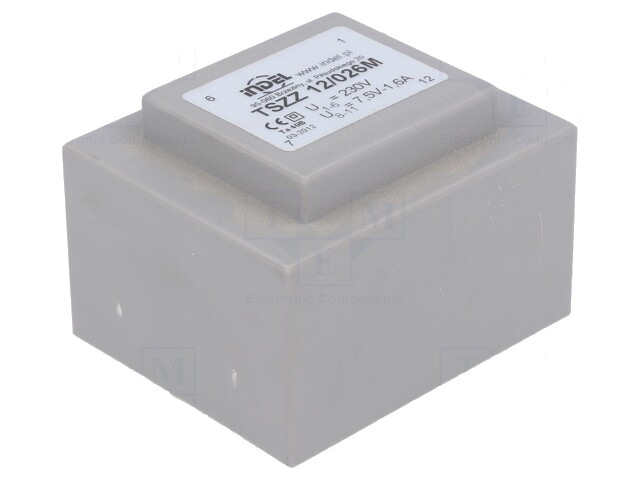 Transformator: ingegoten; 12VA; 230VAC; 7,5V; 1,6A; PCB; IP00 Transformator: ingegoten; 12VA; 230VAC; 7,5V; 1,6A; PCB; IP00
